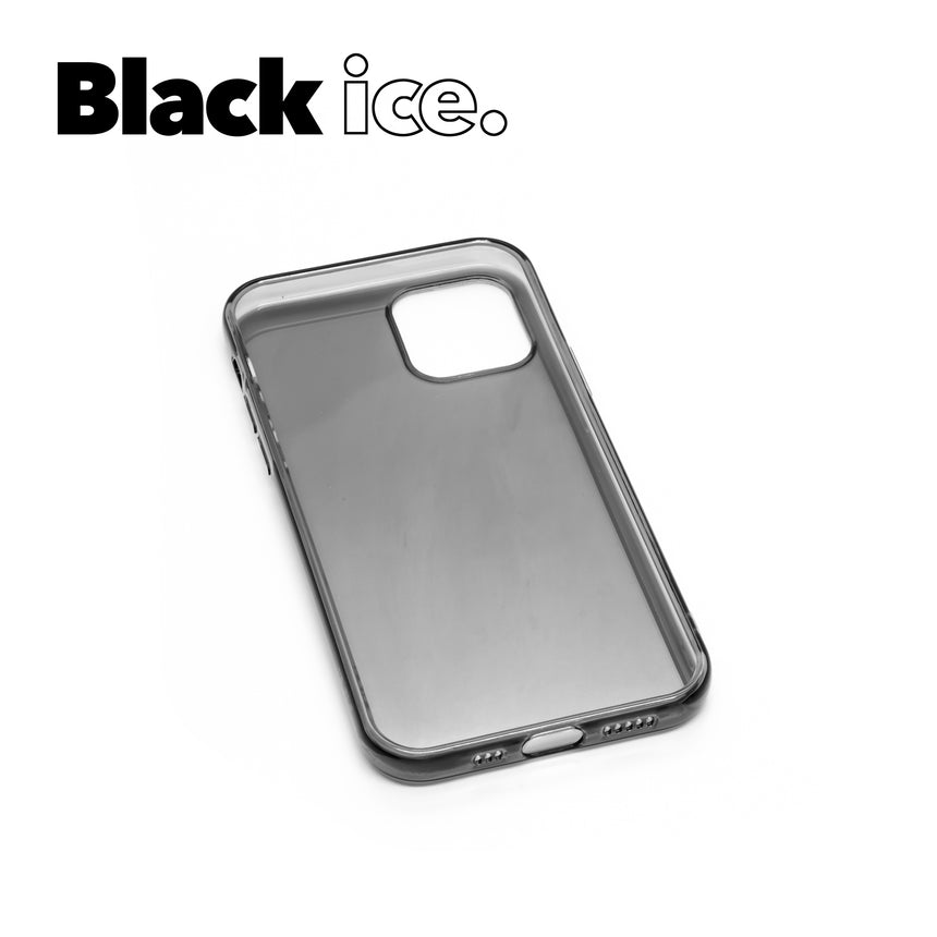 iPhone 12 PRO MAX Black ice case with a matte finish, designed with precise cutouts for easy access to buttons and ports.