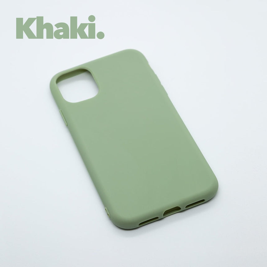 iPhone 11 PRO MAX Khaki case with a matte finish, designed with precise cutouts for easy access to buttons and ports.