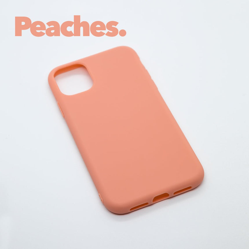 iPhone 11 PRO MAX Peaches case with a matte finish, designed with precise cutouts for easy access to buttons and ports.