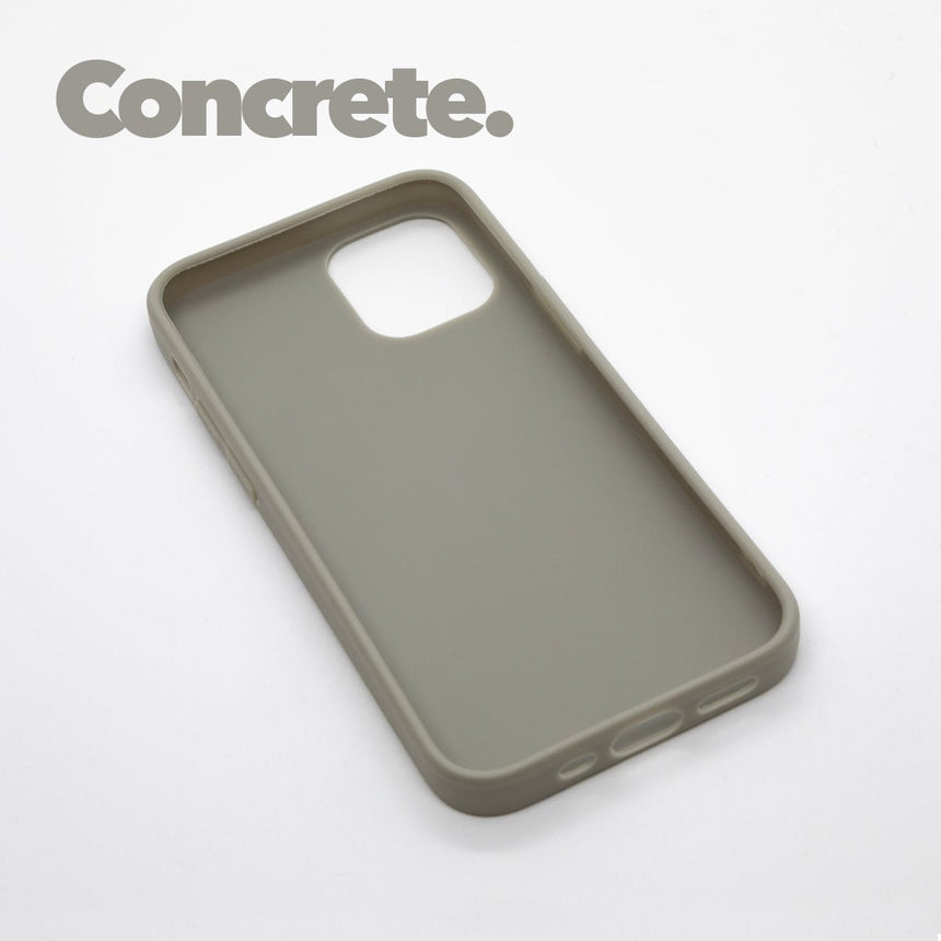 iPhone 12 Concrete case with a matte finish, designed with precise cutouts for easy access to buttons and ports.
