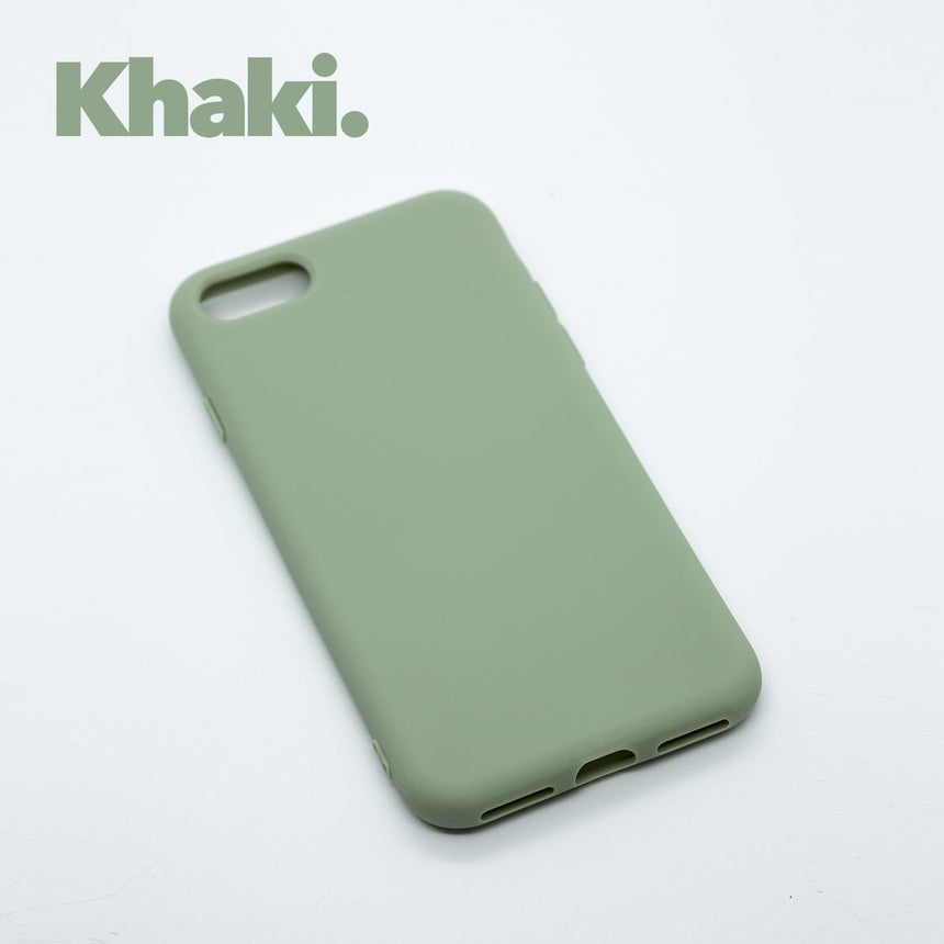 iPhone SE GEN 3 (2022) Khaki case with a matte finish, designed with precise cutouts for easy access to buttons and ports.