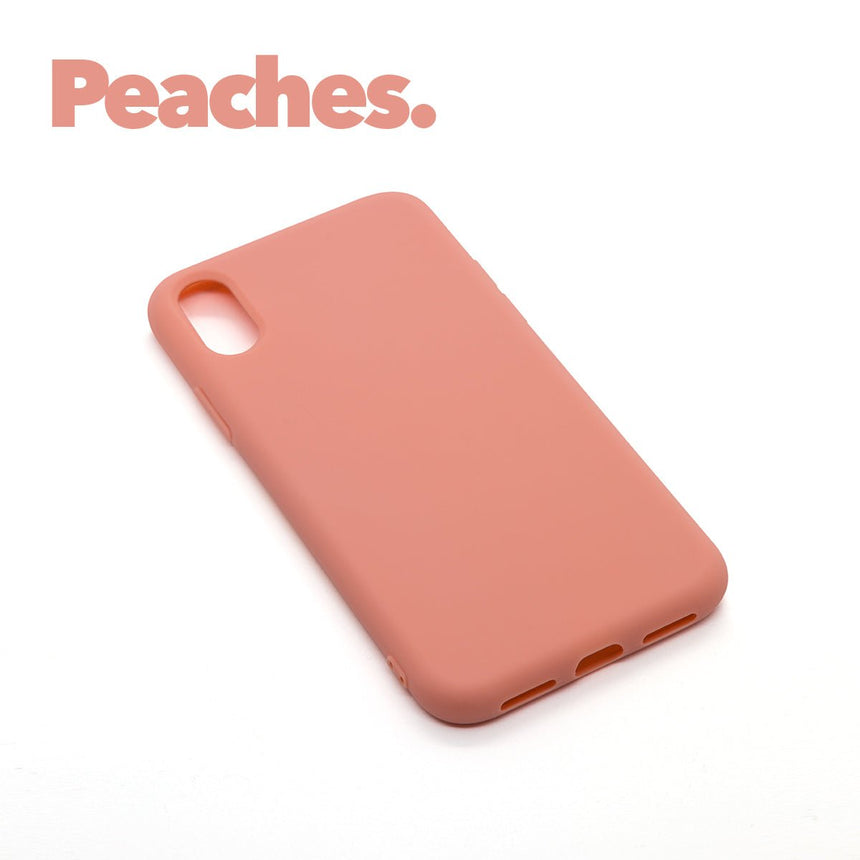 iPhone XR Peaches case with a matte finish, designed with precise cutouts for easy access to buttons and ports.