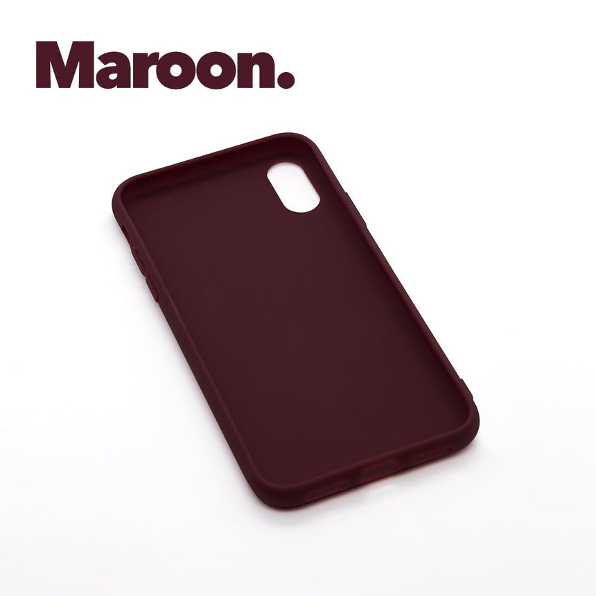 iPhone XR Maroon case with a matte finish, designed with precise cutouts for easy access to buttons and ports.
