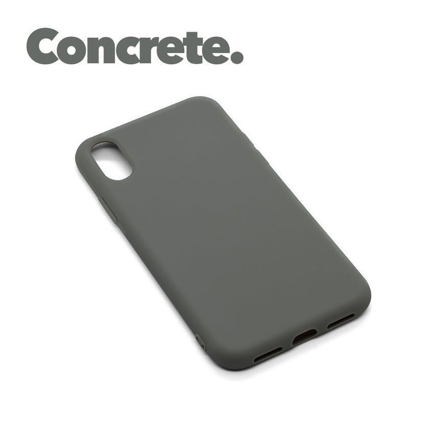 iPhone XR Concrete case with a matte finish, designed with precise cutouts for easy access to buttons and ports.