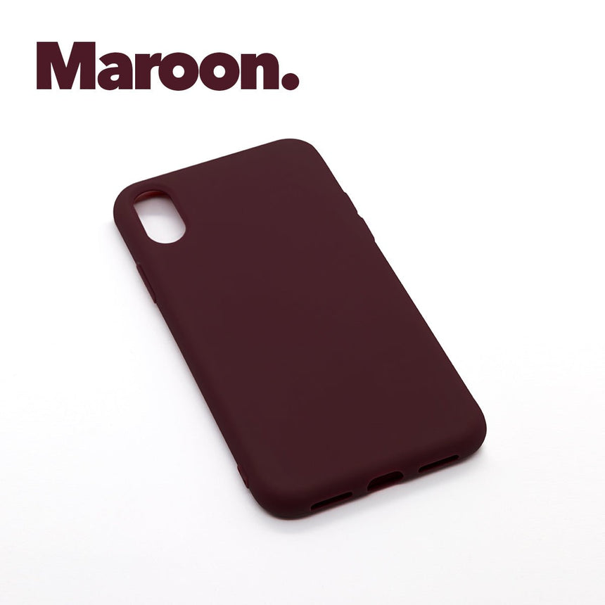 iPhone XR Maroon case with a matte finish, designed with precise cutouts for easy access to buttons and ports.