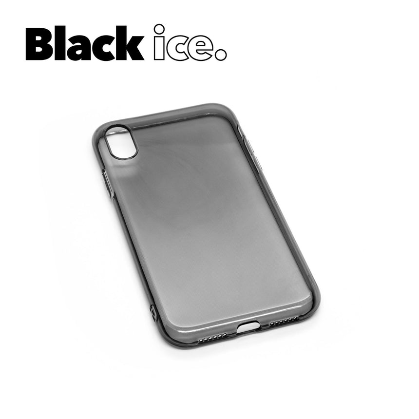 iPhone XR Black ice case with a matte finish, designed with precise cutouts for easy access to buttons and ports.
