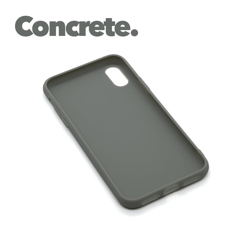 iPhone XR Concrete case with a matte finish, designed with precise cutouts for easy access to buttons and ports.