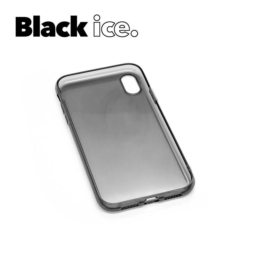 iPhone XR Black ice case with a matte finish, designed with precise cutouts for easy access to buttons and ports.