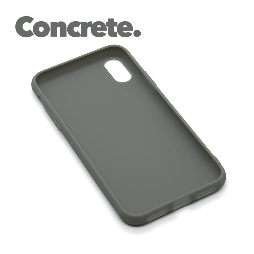 iPhone XS MAX Concrete case with a matte finish, designed with precise cutouts for easy access to buttons and ports.