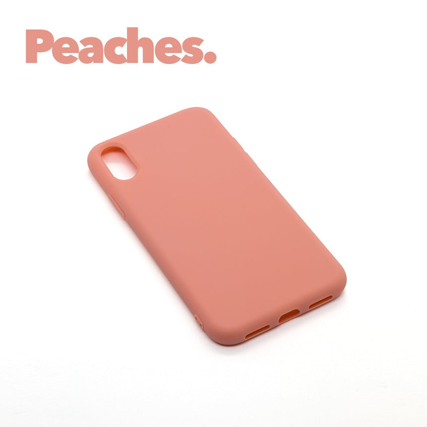 iPhone X/XS Peaches case with a matte finish, designed with precise cutouts for easy access to buttons and ports.