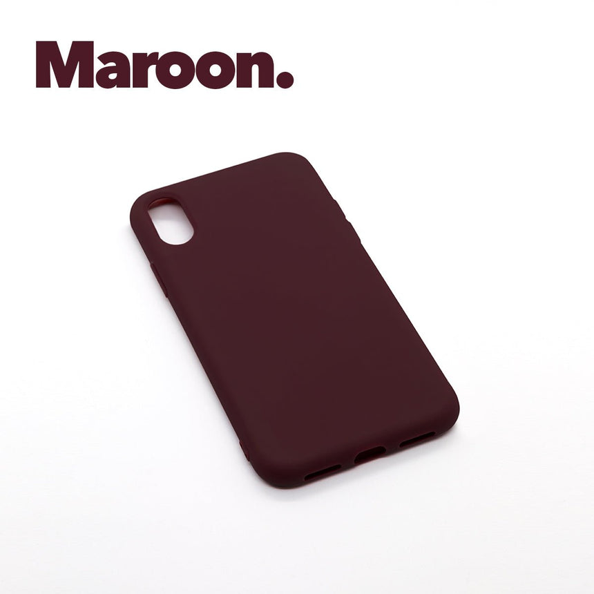 iPhone X/XS Maroon case with a matte finish, designed with precise cutouts for easy access to buttons and ports.