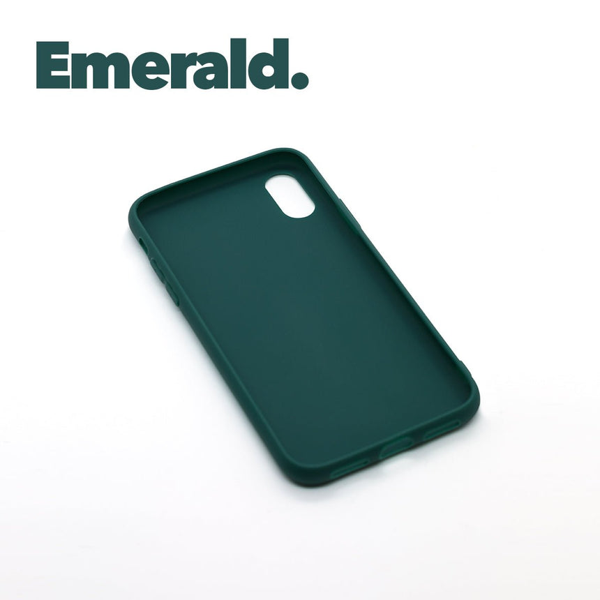 iPhone X/XS Emerald case with a matte finish, designed with precise cutouts for easy access to buttons and ports.