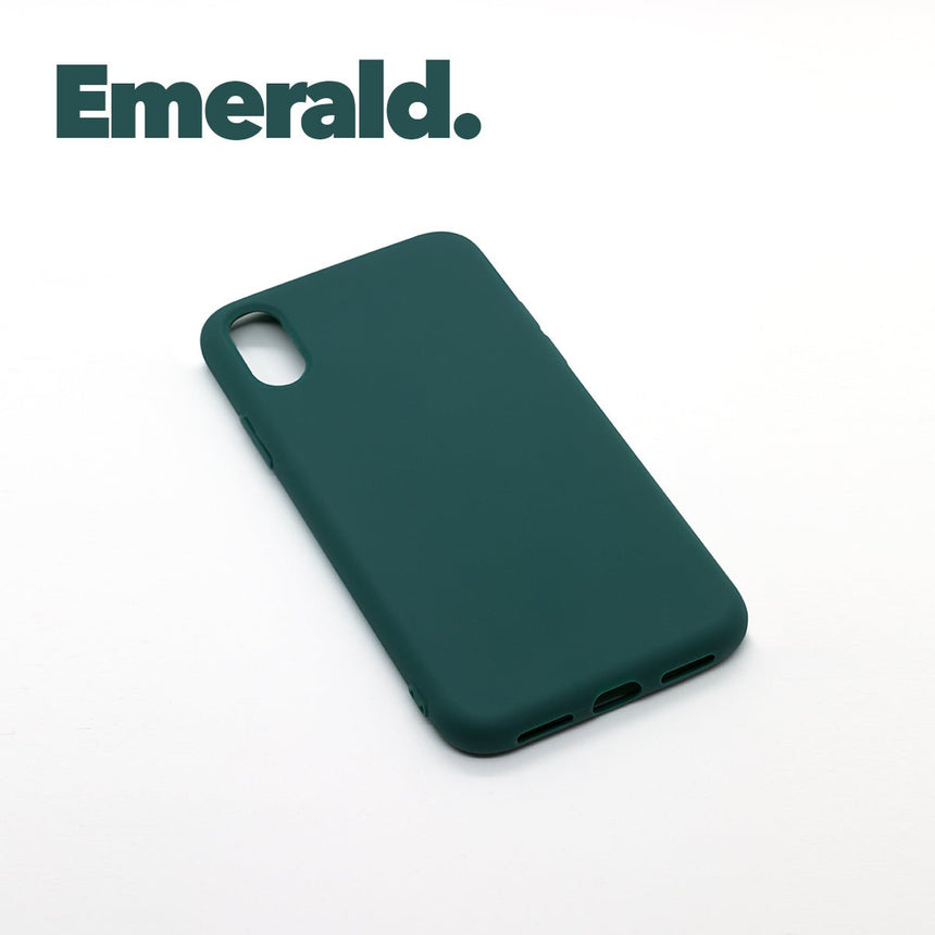 iPhone X/XS Emerald case with a matte finish, designed with precise cutouts for easy access to buttons and ports.
