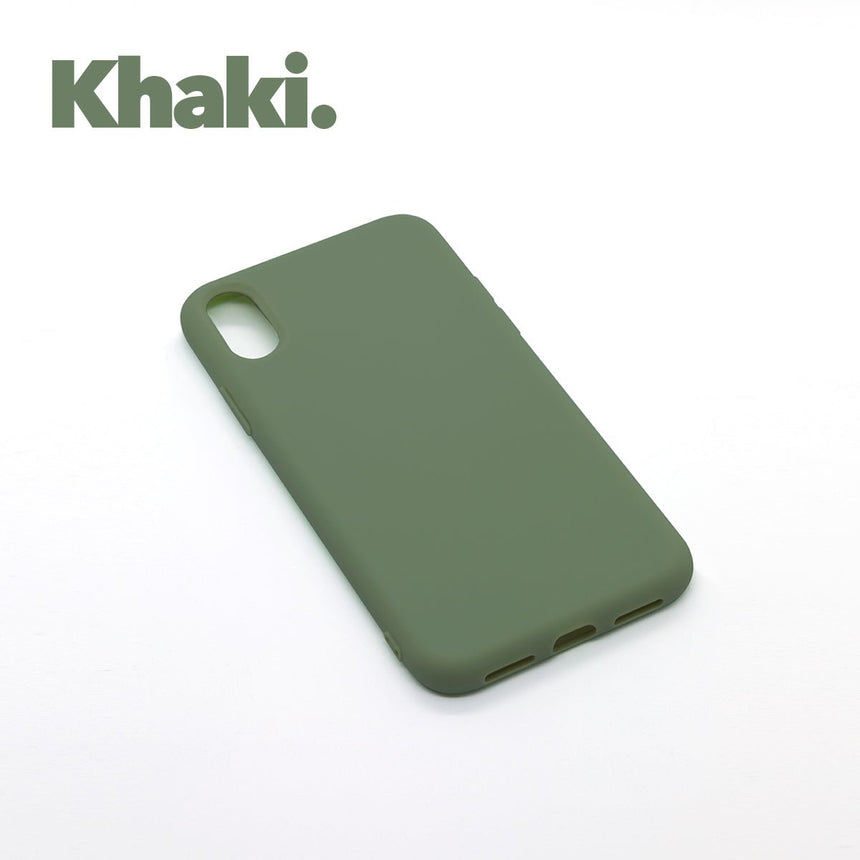 iPhone X/XS Khaki case with a matte finish, designed with precise cutouts for easy access to buttons and ports.