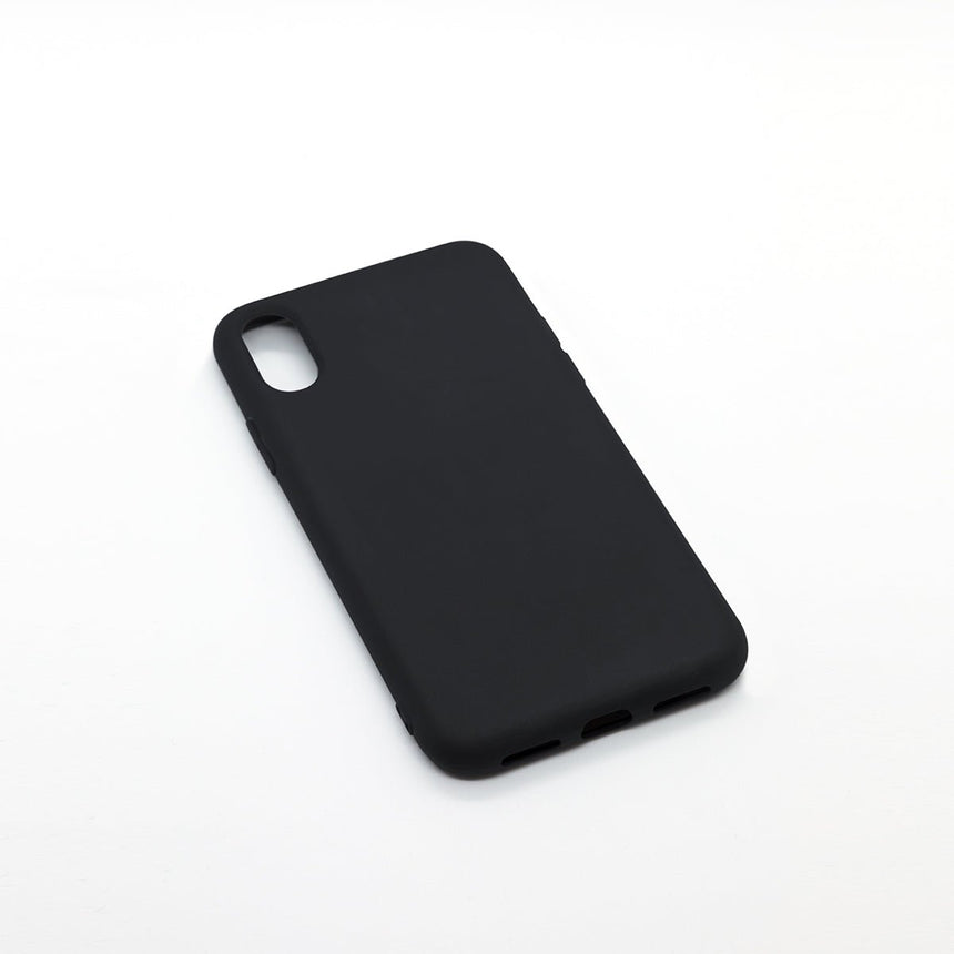 iPhone X/XS Black case with a matte finish, designed with precise cutouts for easy access to buttons and ports.