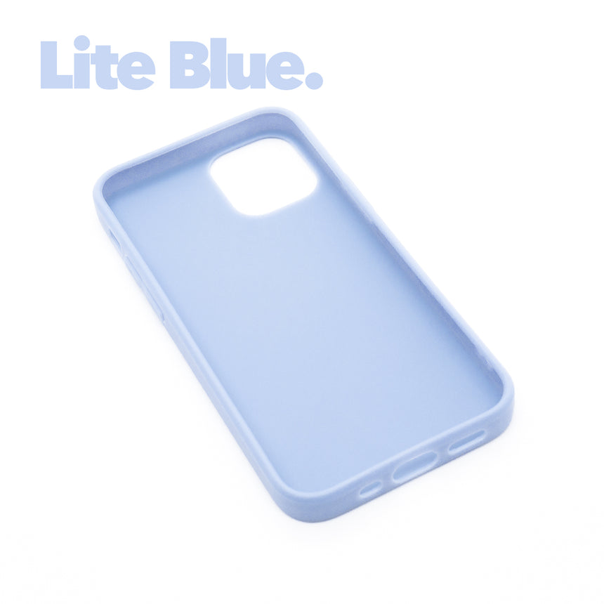 iPhone 12 PRO Lite Blue case with a matte finish, designed with precise cutouts for easy access to buttons and ports.