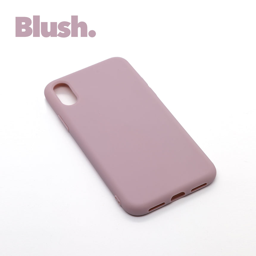 iPhone XR Blush case with a matte finish, designed with precise cutouts for easy access to buttons and ports.