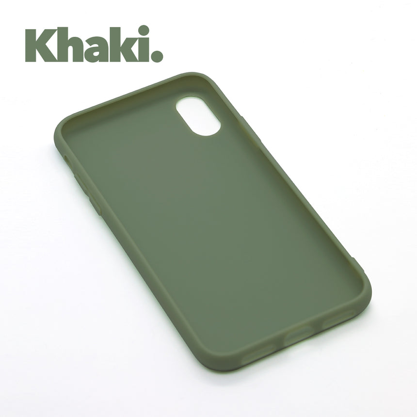 iPhone XS MAX Khaki case with a matte finish, designed with precise cutouts for easy access to buttons and ports.