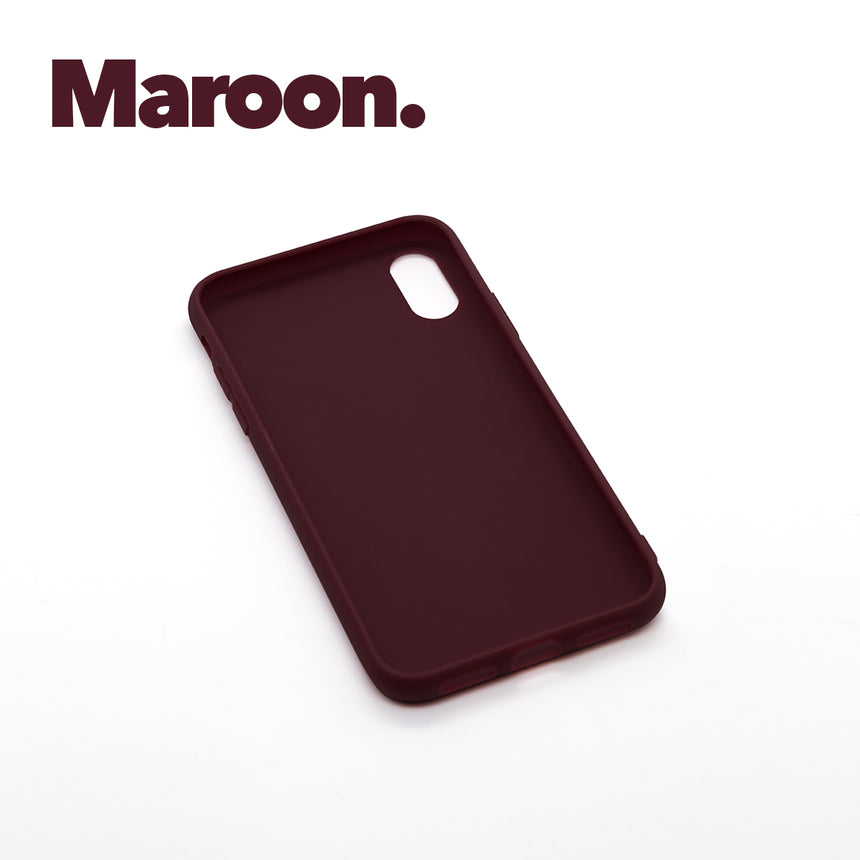 iPhone X/XS Maroon case with a matte finish, designed with precise cutouts for easy access to buttons and ports.