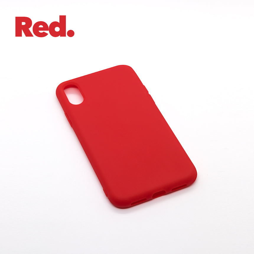 iPhone X/XS Red case with a matte finish, designed with precise cutouts for easy access to buttons and ports.