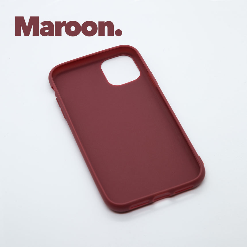 iPhone 11 Maroon case with a matte finish, designed with precise cutouts for easy access to buttons and ports.