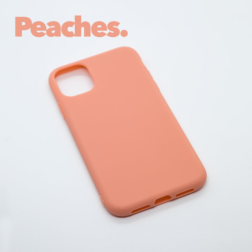 iPhone 11 Peaches case with a matte finish, designed with precise cutouts for easy access to buttons and ports.