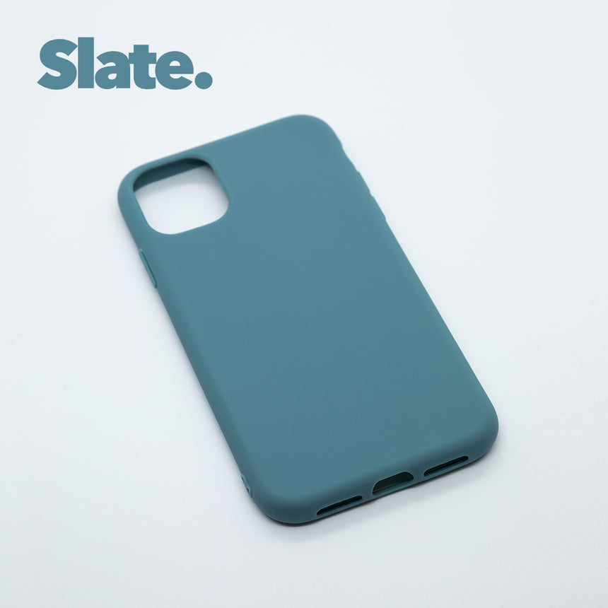 iPhone 11 Slate case with a matte finish, designed with precise cutouts for easy access to buttons and ports.