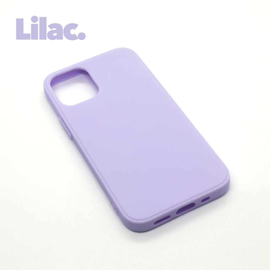 iPhone 12 Lilac case with a matte finish, designed with precise cutouts for easy access to buttons and ports.
