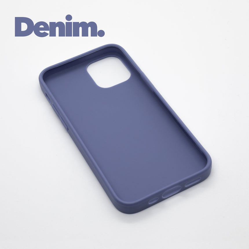 iPhone 12 PRO MAX Denim case with a matte finish, designed with precise cutouts for easy access to buttons and ports.
