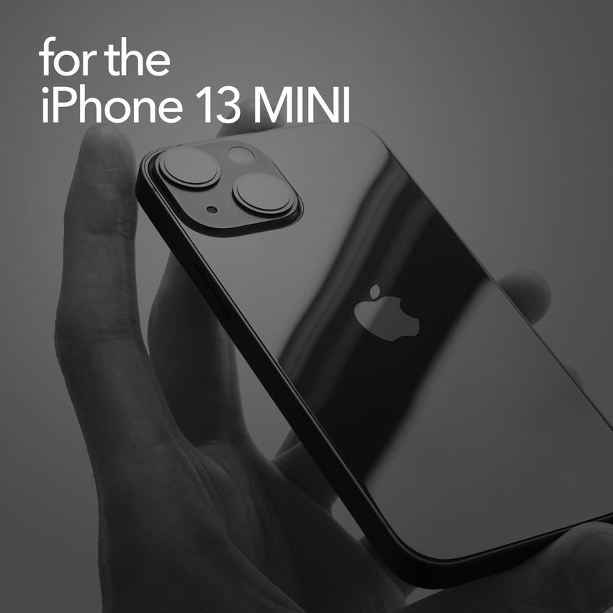Black iPhone 13 MINI case with a matte finish, designed with precise cutouts for easy access to buttons and ports.