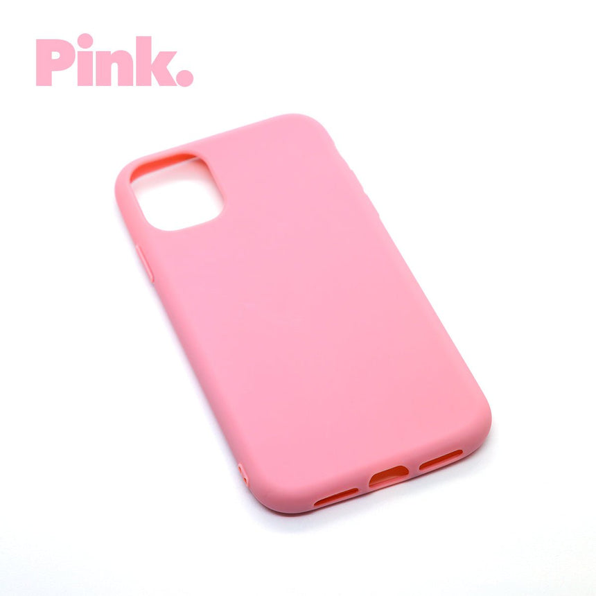 iPhone 11 Pink case with a matte finish, designed with precise cutouts for easy access to buttons and ports.