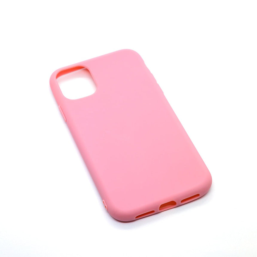 iPhone 11 Pink case with a matte finish, designed with precise cutouts for easy access to buttons and ports.