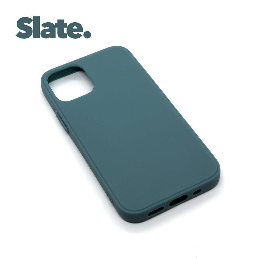 iPhone 12 PRO Slate case with a matte finish, designed with precise cutouts for easy access to buttons and ports.