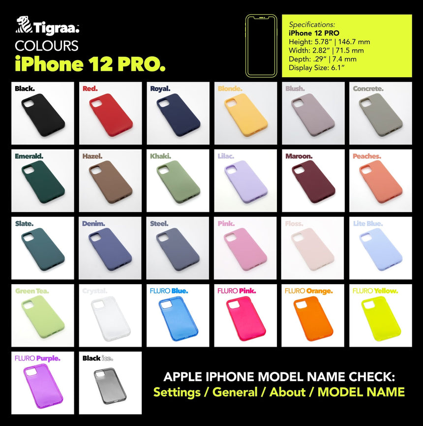 iPhone 12 PRO Cases, Available colours swatch - Tigraa