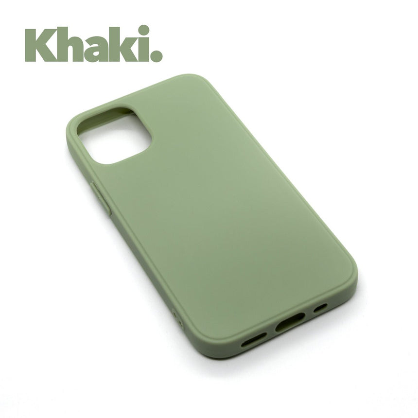 iPhone 12 PRO Khaki case with a matte finish, designed with precise cutouts for easy access to buttons and ports.