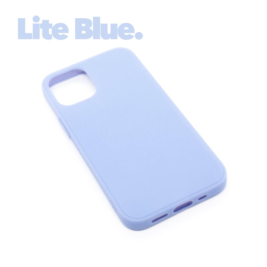 iPhone 12 PRO Lite Blue case with a matte finish, designed with precise cutouts for easy access to buttons and ports.