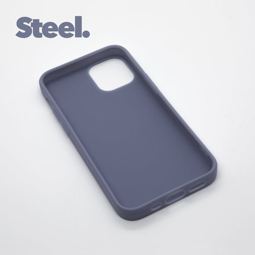 iPhone 12 PRO Steel case with a matte finish, designed with precise cutouts for easy access to buttons and ports.