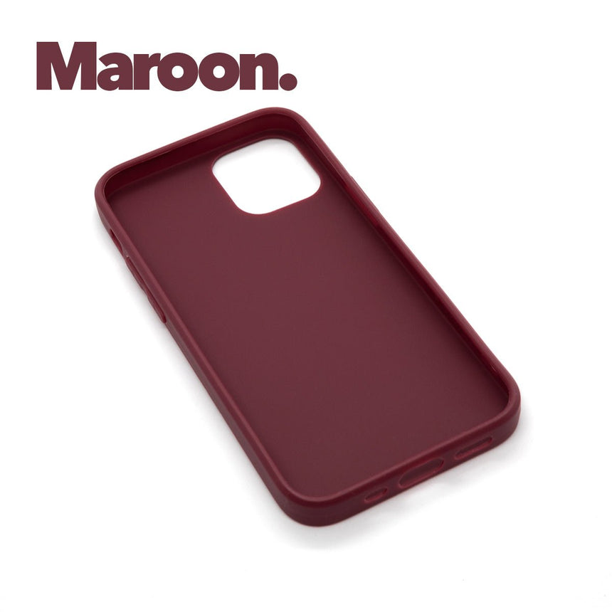 iPhone 12 PRO Maroon case with a matte finish, designed with precise cutouts for easy access to buttons and ports.