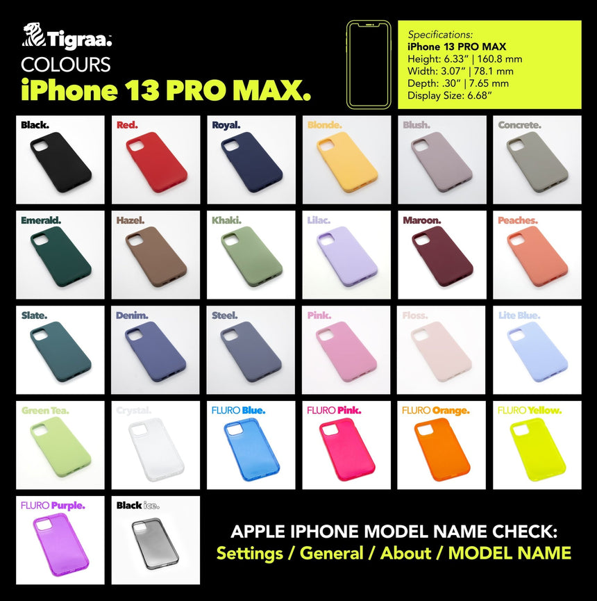 iPhone 13 PRO MAX Cases, Available colours swatch - Tigraa