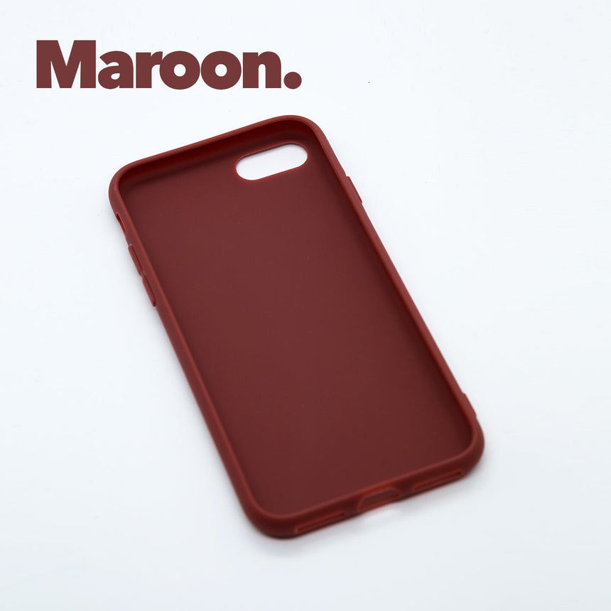 iPhone SE (2020) Maroon case with a matte finish, designed with precise cutouts for easy access to buttons and ports.