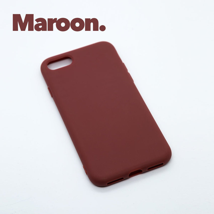 iPhone SE (2020) Maroon case with a matte finish, designed with precise cutouts for easy access to buttons and ports.