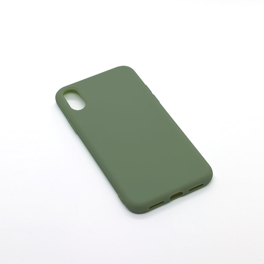 iPhone XS MAX Khaki case with a matte finish, designed with precise cutouts for easy access to buttons and ports.