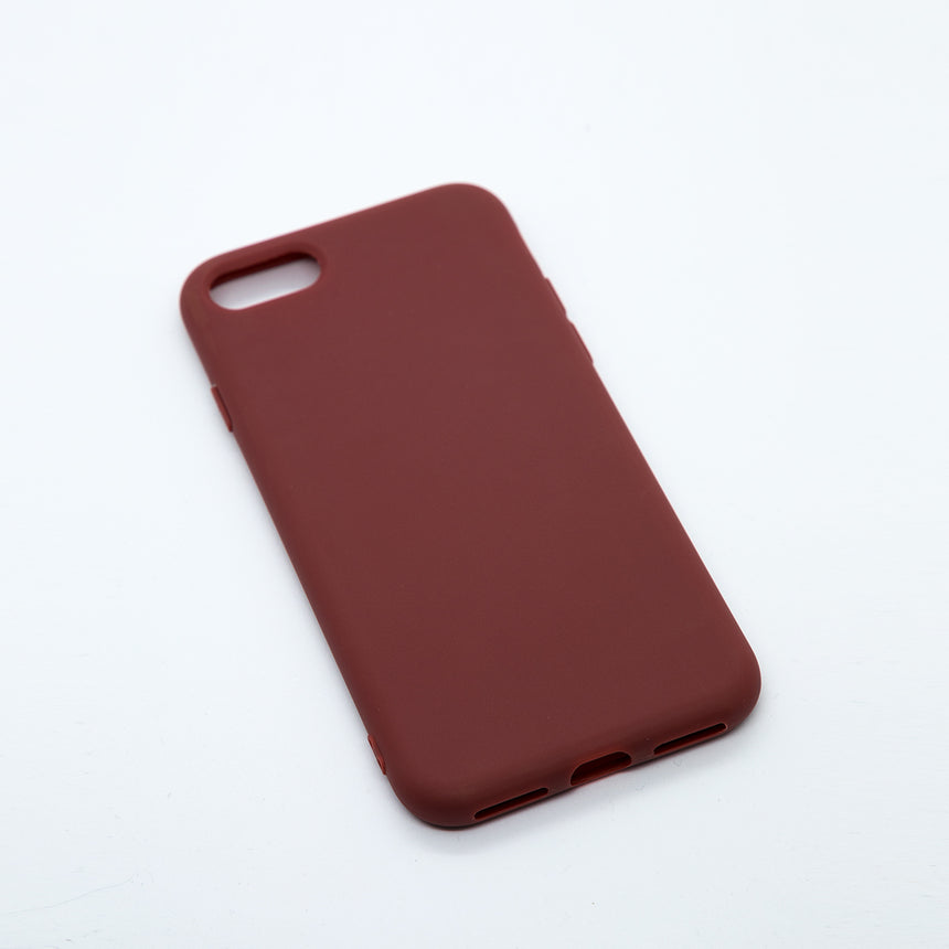 iPhone SE (2020) Maroon case with a matte finish, designed with precise cutouts for easy access to buttons and ports.