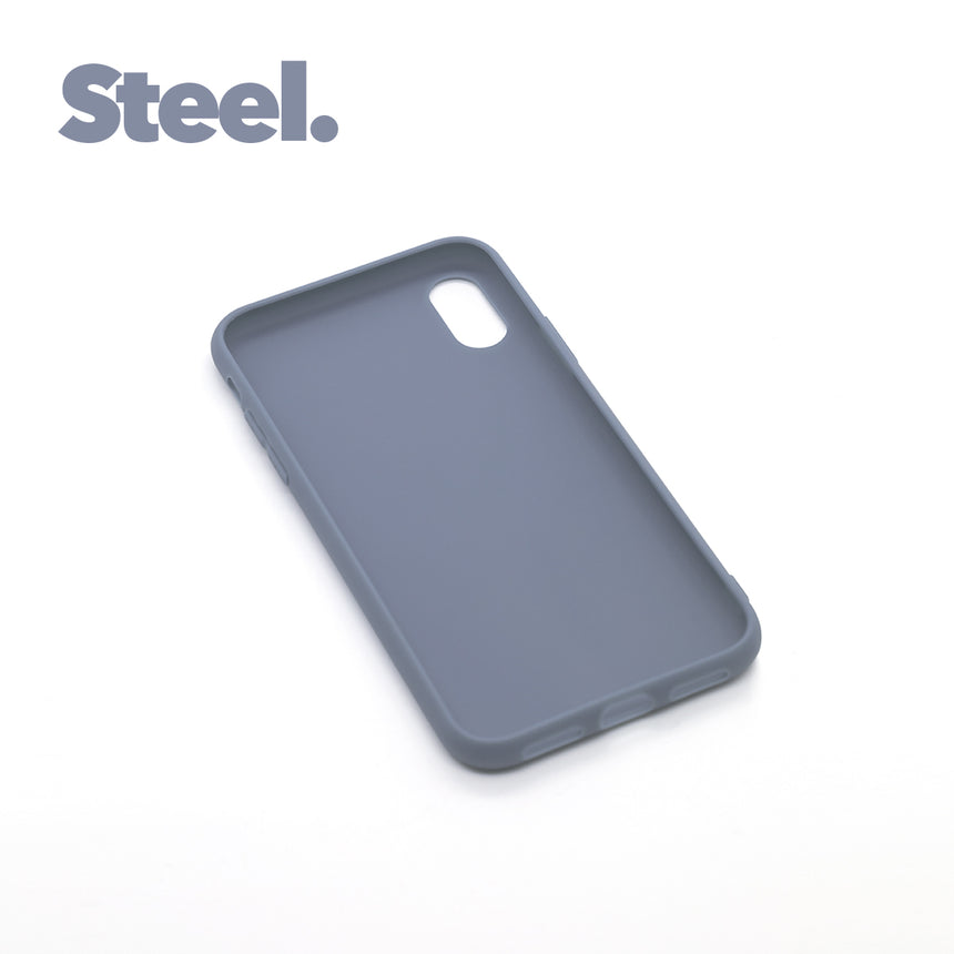 iPhone XS MAX Steel case with a matte finish, designed with precise cutouts for easy access to buttons and ports.