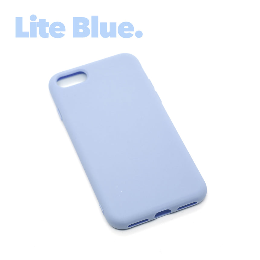 iPhone SE (2020) Lite Blue case with a matte finish, designed with precise cutouts for easy access to buttons and ports.